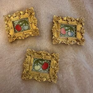 Mini Gold Framed cheery Embroidery magnets